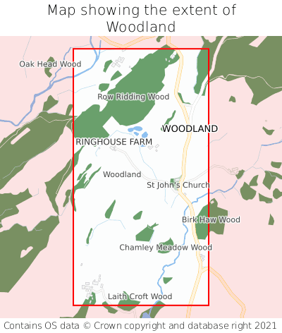 Map showing extent of Woodland as bounding box