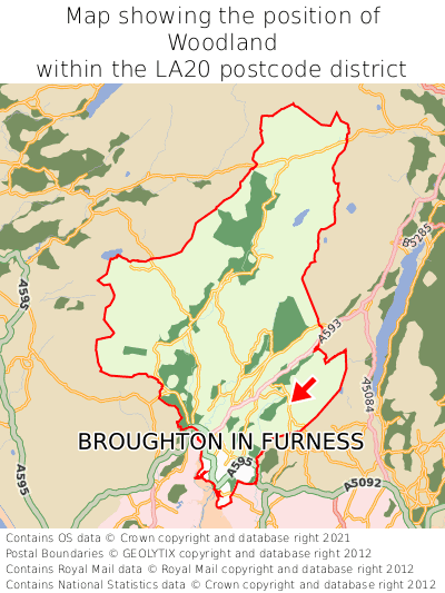 Map showing location of Woodland within LA20