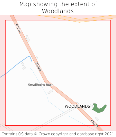 Map showing extent of Woodlands as bounding box