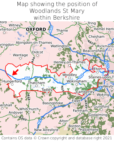 Map showing location of Woodlands St Mary within Berkshire