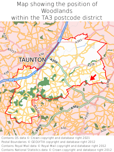 Map showing location of Woodlands within TA3
