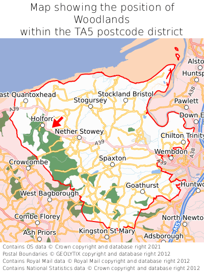 Map showing location of Woodlands within TA5