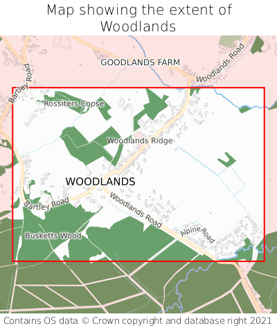 Map showing extent of Woodlands as bounding box