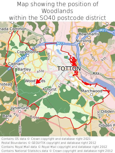 Map showing location of Woodlands within SO40