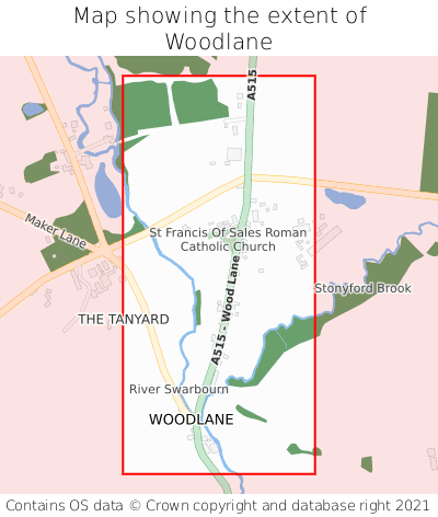 Map showing extent of Woodlane as bounding box