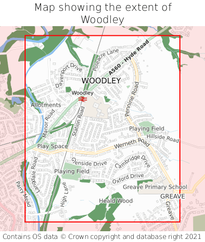Map showing extent of Woodley as bounding box