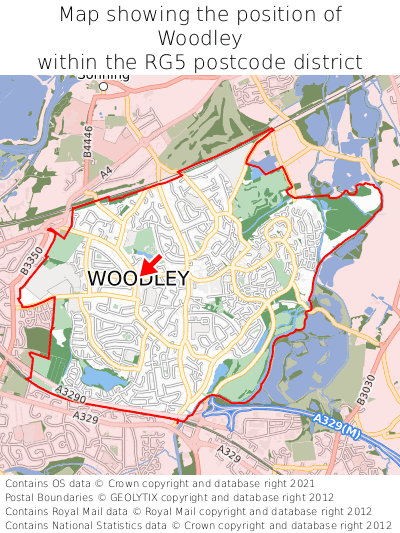 Map showing location of Woodley within RG5