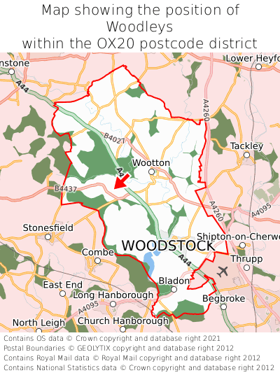 Map showing location of Woodleys within OX20