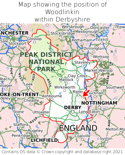 Map showing location of Woodlinkin within Derbyshire