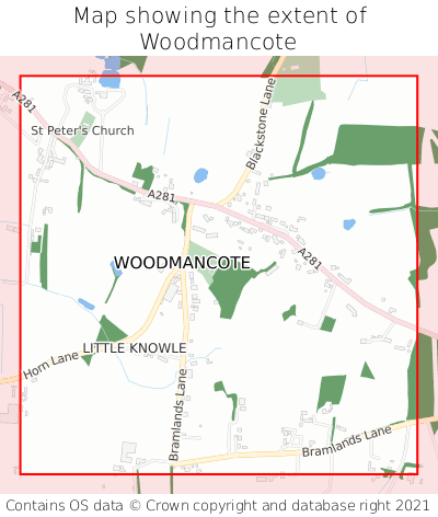 Map showing extent of Woodmancote as bounding box