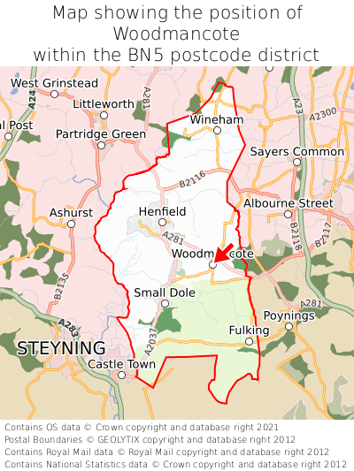 Map showing location of Woodmancote within BN5