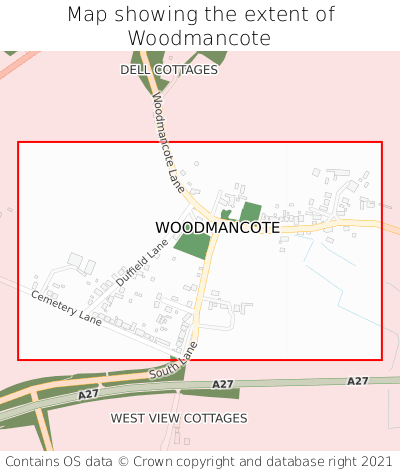 Map showing extent of Woodmancote as bounding box