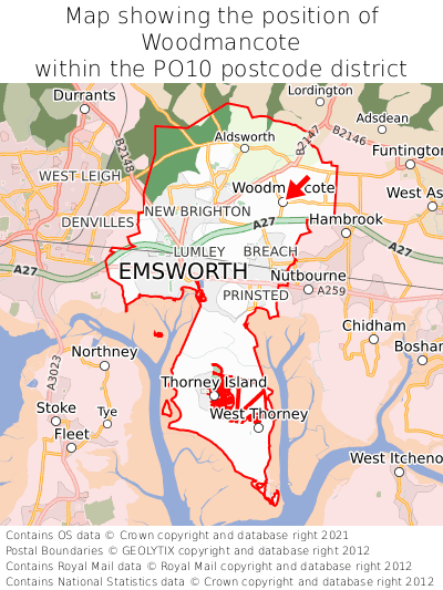 Map showing location of Woodmancote within PO10