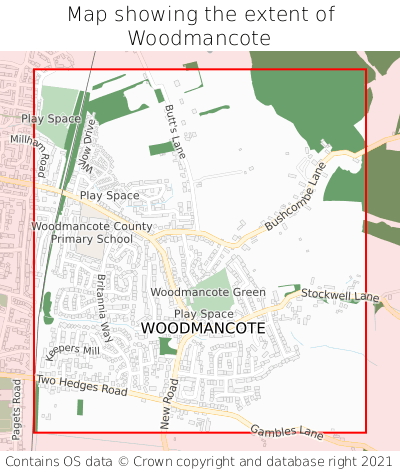 Map showing extent of Woodmancote as bounding box