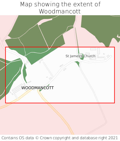 Map showing extent of Woodmancott as bounding box