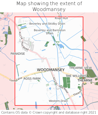 Map showing extent of Woodmansey as bounding box