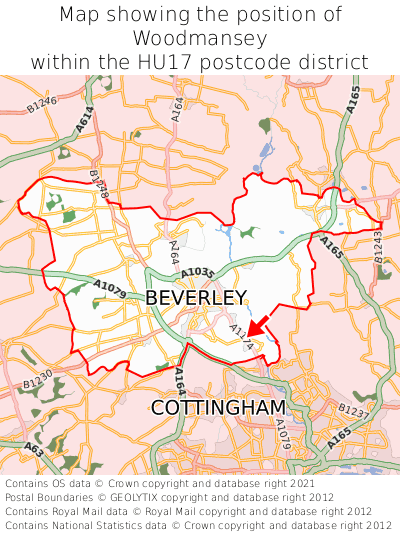 Map showing location of Woodmansey within HU17