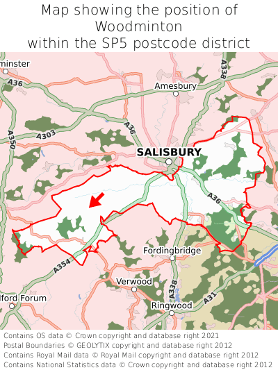 Map showing location of Woodminton within SP5
