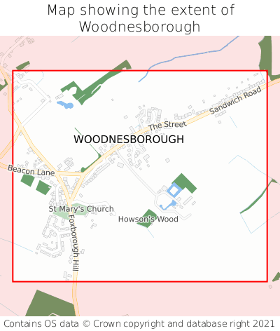 Map showing extent of Woodnesborough as bounding box