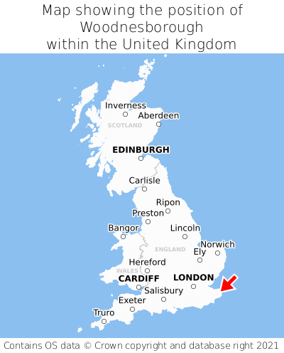 Map showing location of Woodnesborough within the UK