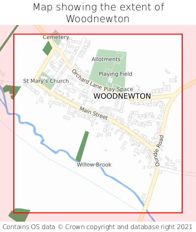 Map showing extent of Woodnewton as bounding box
