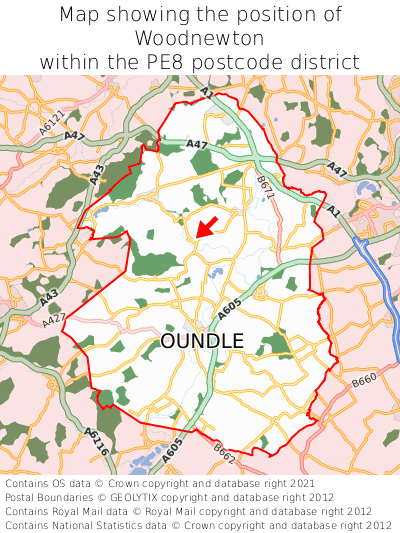 Map showing location of Woodnewton within PE8