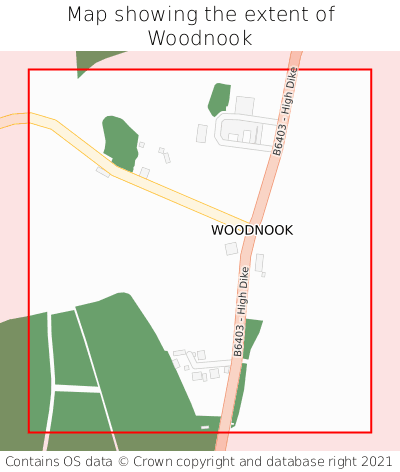 Map showing extent of Woodnook as bounding box