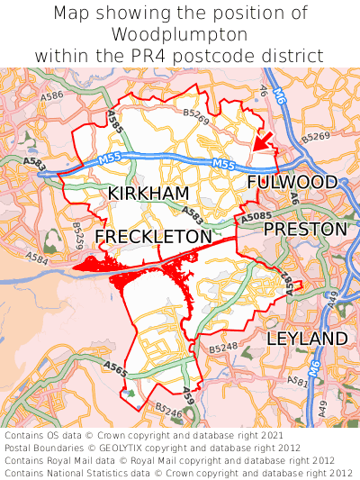 Map showing location of Woodplumpton within PR4