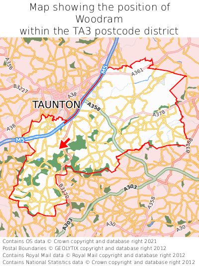 Map showing location of Woodram within TA3
