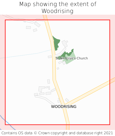 Map showing extent of Woodrising as bounding box