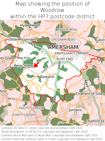 Map showing location of Woodrow within HP7