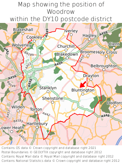 Map showing location of Woodrow within DY10