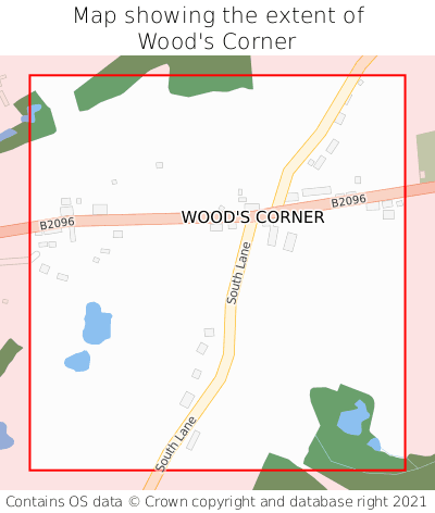 Map showing extent of Wood's Corner as bounding box