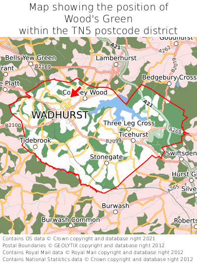 Map showing location of Wood's Green within TN5