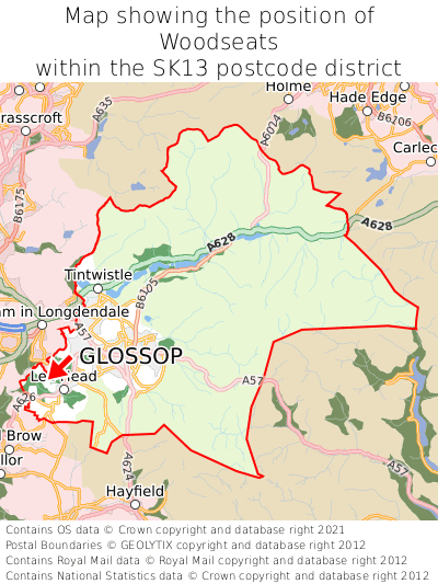 Map showing location of Woodseats within SK13