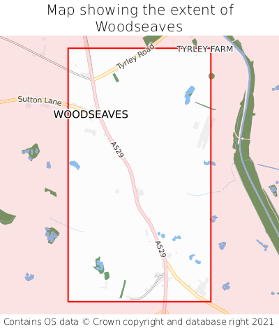 Map showing extent of Woodseaves as bounding box