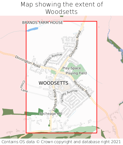 Map showing extent of Woodsetts as bounding box