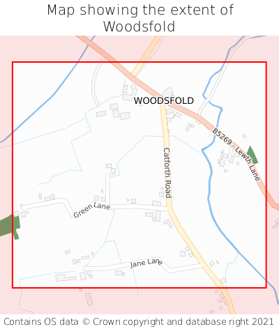 Map showing extent of Woodsfold as bounding box