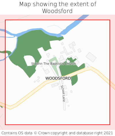 Map showing extent of Woodsford as bounding box