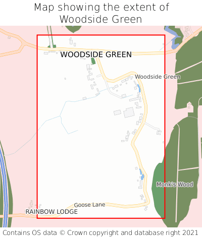 Map showing extent of Woodside Green as bounding box
