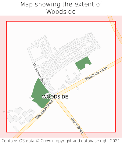 Map showing extent of Woodside as bounding box