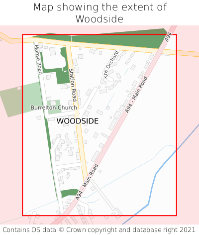 Map showing extent of Woodside as bounding box