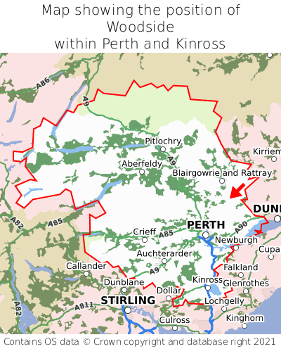 Map showing location of Woodside within Perth and Kinross