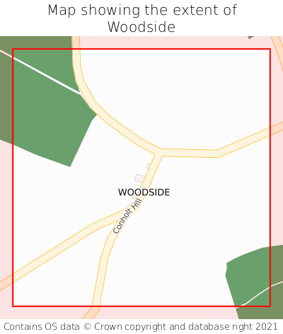 Map showing extent of Woodside as bounding box