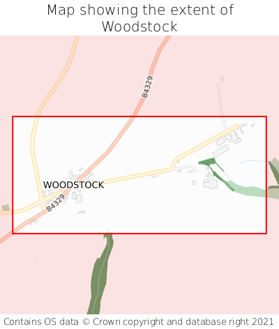 Map showing extent of Woodstock as bounding box