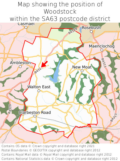 Map showing location of Woodstock within SA63
