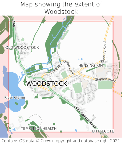 Map showing extent of Woodstock as bounding box