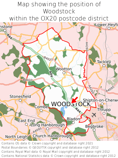 Map showing location of Woodstock within OX20