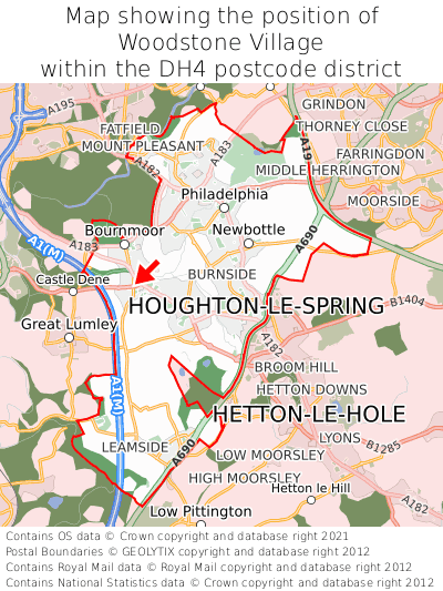 Map showing location of Woodstone Village within DH4