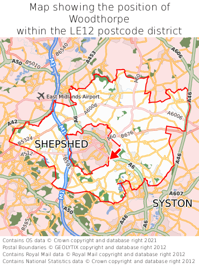 Map showing location of Woodthorpe within LE12